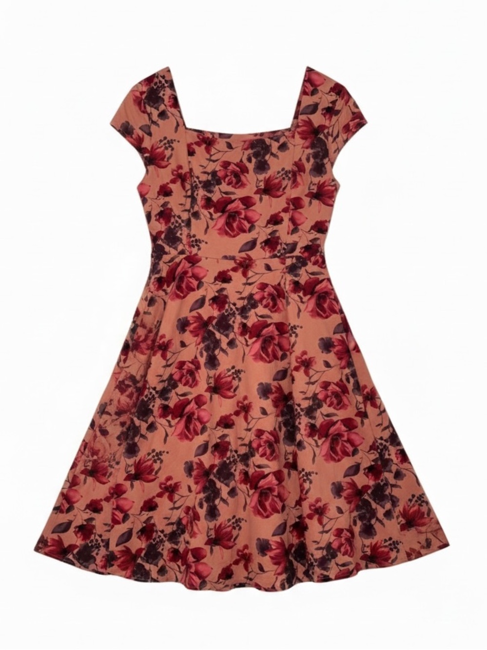 Eva Rose Floral Fit & Flare Dress XL 97% Cotton Pink Burgundy